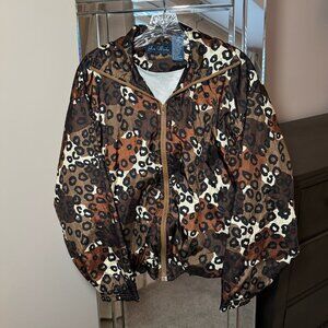 Rare Vintage Cheetah Leopard Silky Windbreaker Jacket Bomber Oversized Pockets